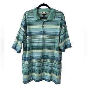Tommy Bahama Silk Blend Polo Shirt Mens XL Blue Green Short Sleeve Striped